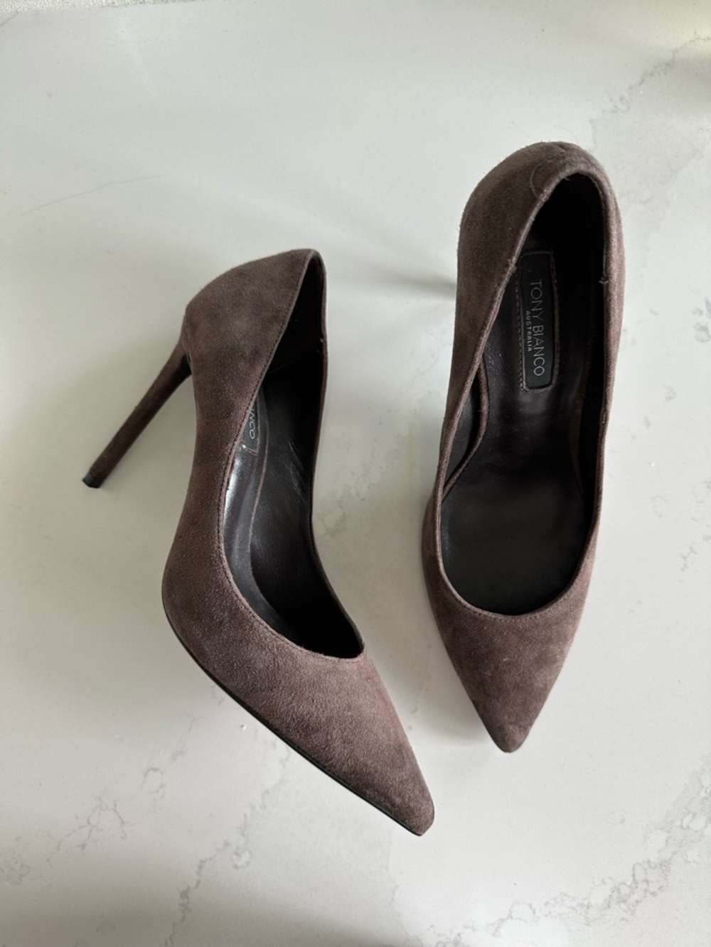 Tony Bianco Taupe Suede Pointed Stiletto Pumps